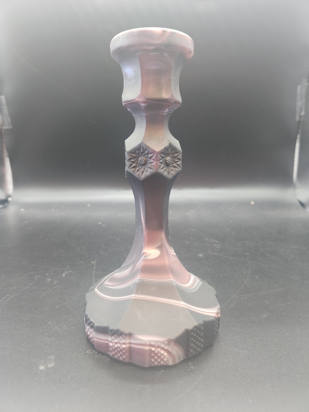 Victorian Imperial Amethyst Slag Glass Candlestick Holder